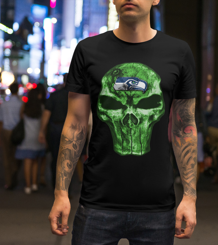 Seattle Seahawks Green Skull Design V4 T-Shirt