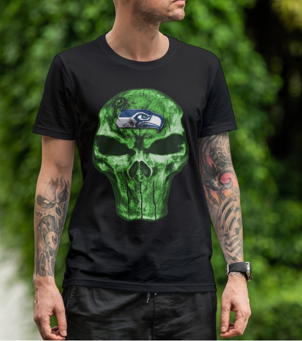 Seattle Seahawks Green Skull Design V4 T-Shirt