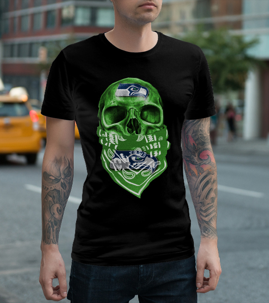 Skull V5 Seattle Seahawks Logo Bandana T-Shirt