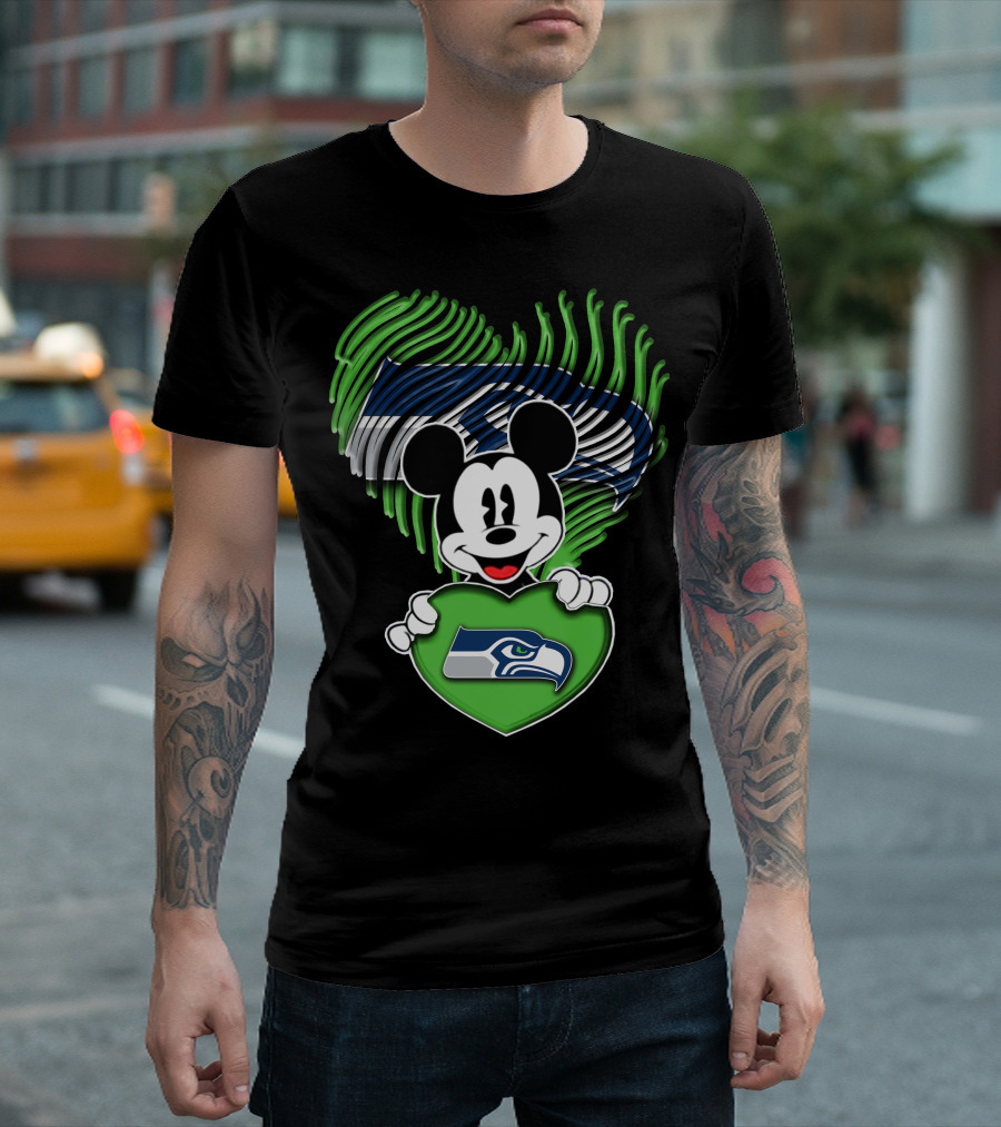 Mickey Mouse Heart Green with Seattle Seahawks T-Shirt