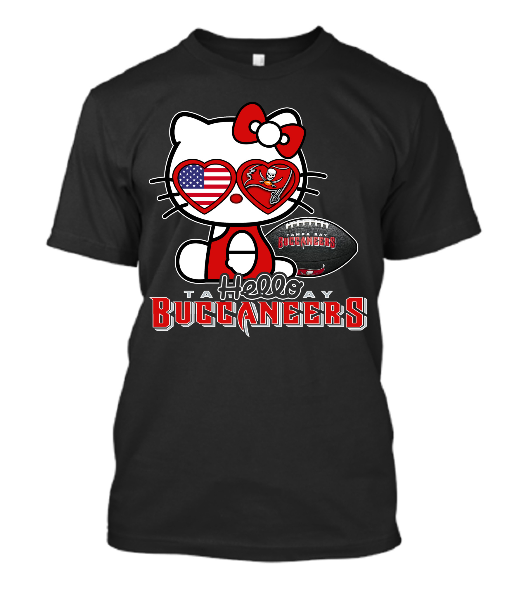 Hello Kitty Tampa Bay Buccaneers Football Heart Glasses T-Shirt