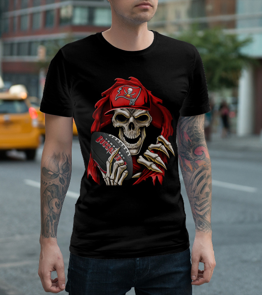 Skullbong Buccaneers Skeleton with Football and Red Cap T-Shirt