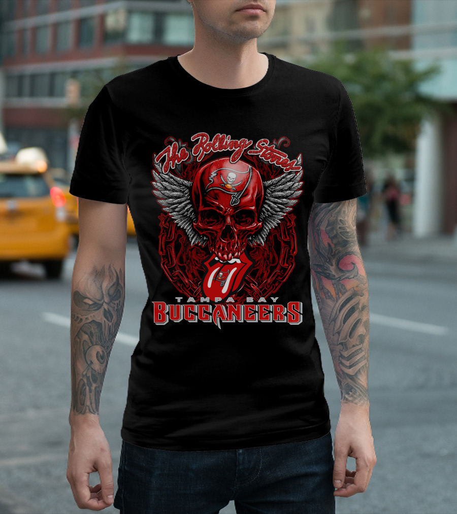 The Rolling Stones Tampa Bay Buccaneers Skull With Wings And Tongue T-Shirt