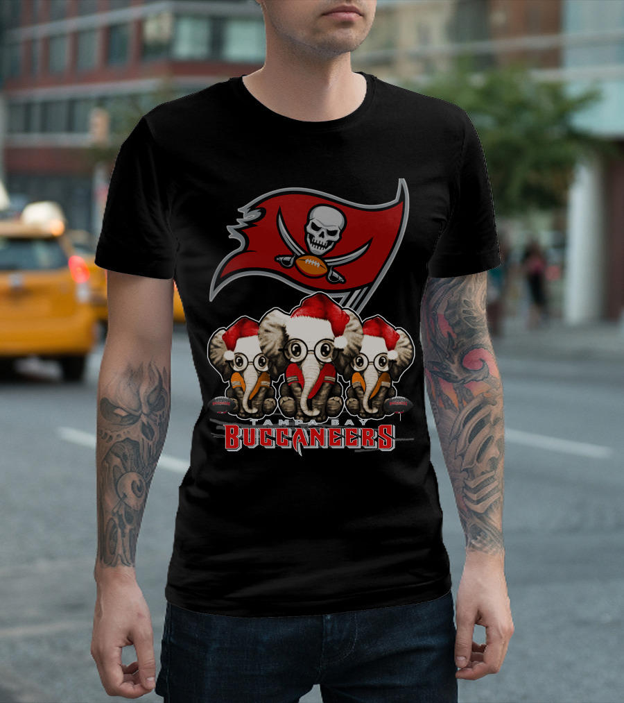 Tampa Bay Buccaneers Christmas Elephants Santa Hats NFL T-Shirt