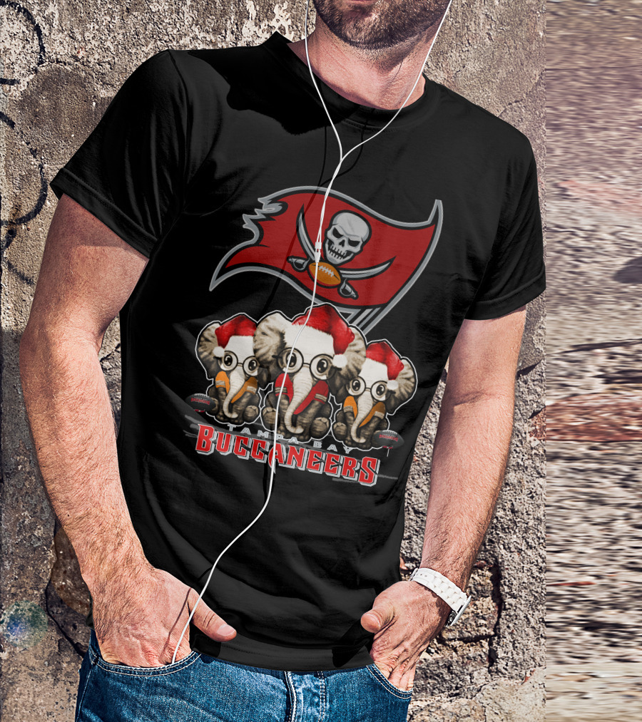 Tampa Bay Buccaneers Christmas Elephants Santa Hats NFL T-Shirt
