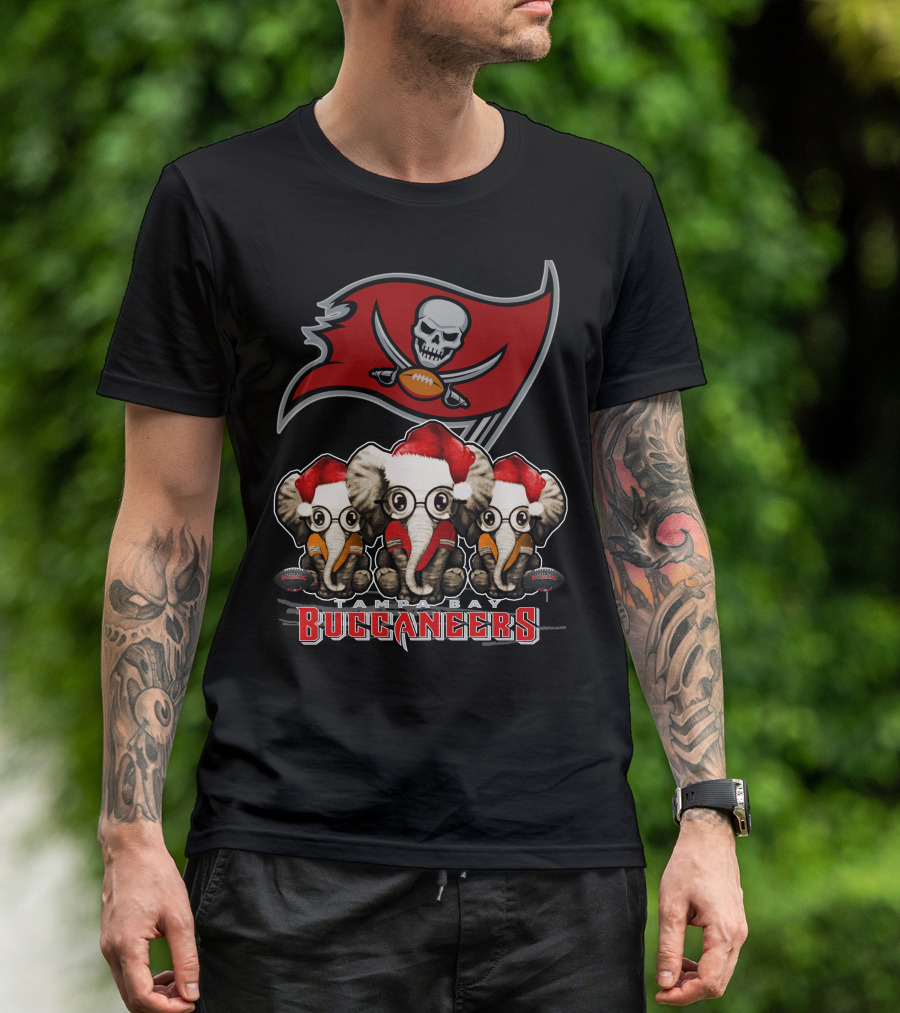 Tampa Bay Buccaneers Christmas Elephants Santa Hats NFL T-Shirt