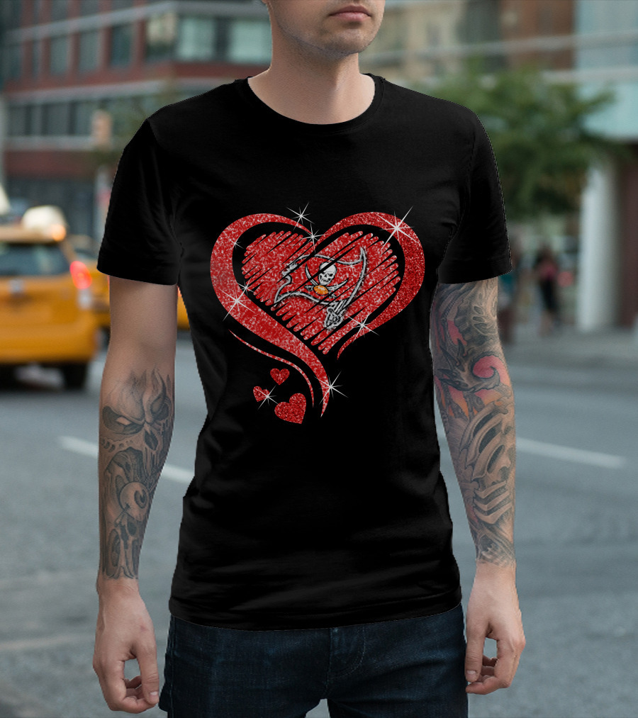 Heart Diamond Tampa Bay Buccaneers Glitter Logo Sparkle T-Shirt