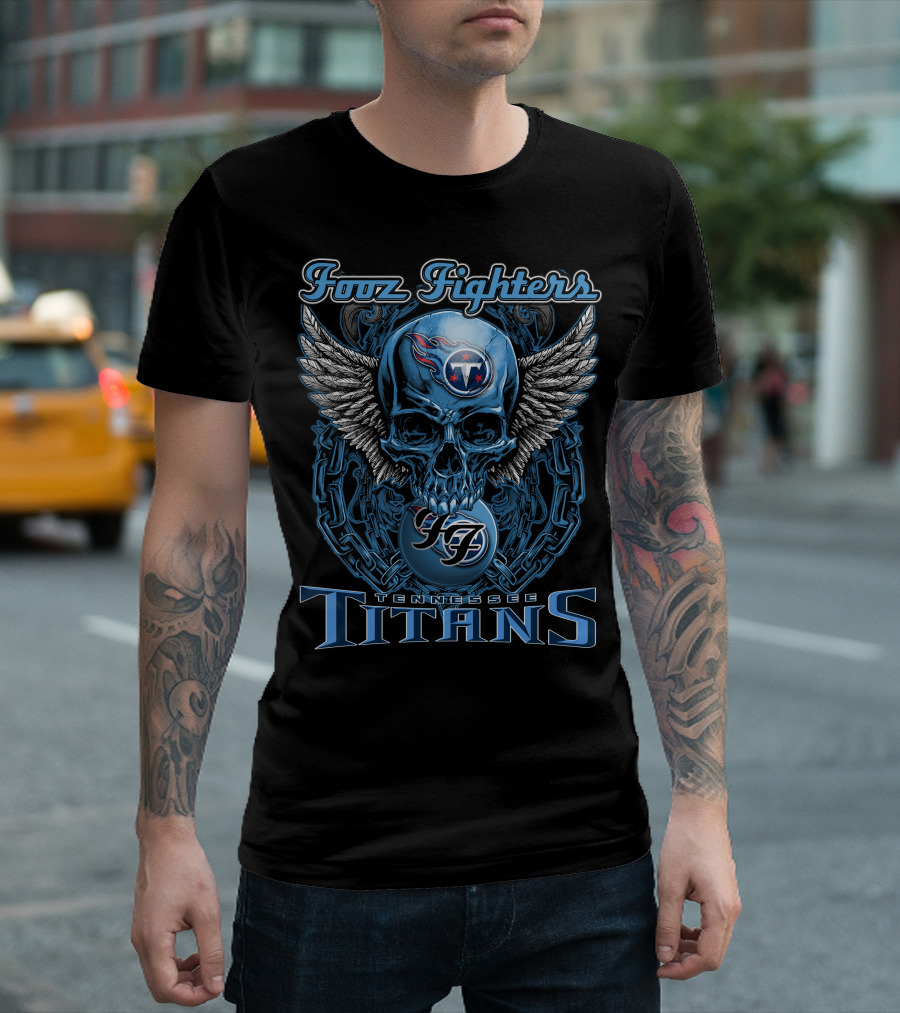 Foo Fighters Tennessee Titans Skull Winged T-Shirt