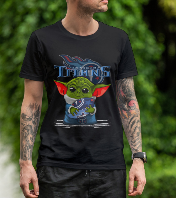 Yoda Holding Tennessee Titans Football Logo Emblem T-Shirt