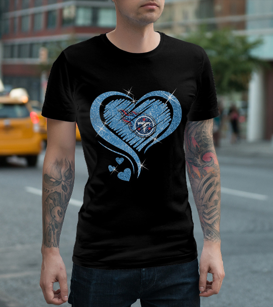 Tennessee Titans Heart Diamond Logo Sparkle T-Shirt