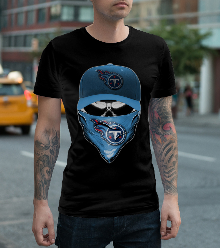 Skull V6 Tennessee Titans Logo Blue Hat and Bandana T-Shirt