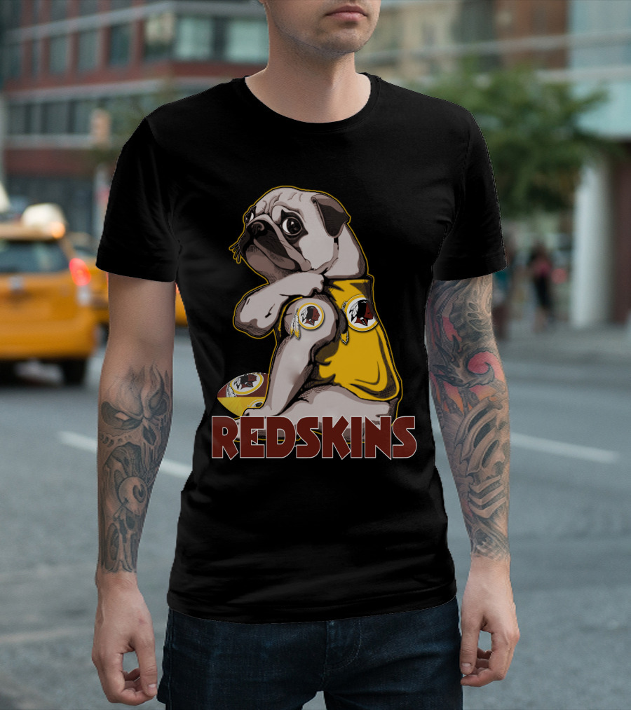 Pug With Washington Redskins T-Shirt