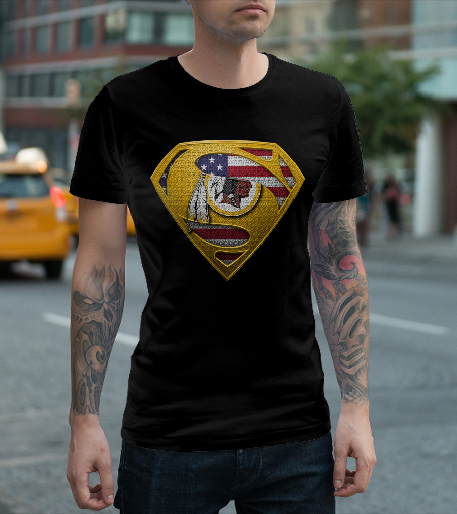 Washington Redskins Superhero Emblem American Flag T-Shirt