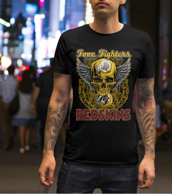Fooz Fighters Redskins Skull Wings Chain T-Shirt