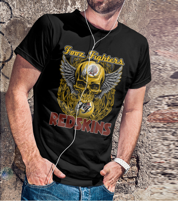 Fooz Fighters Redskins Skull Wings Chain T-Shirt