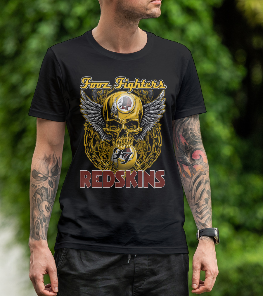 Fooz Fighters Redskins Skull Wings Chain T-Shirt