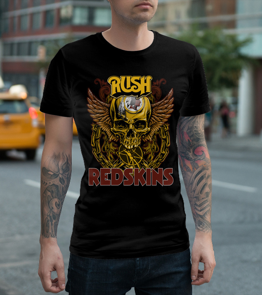 Rush Redskins Skull Wings Chains Dark T-Shirt