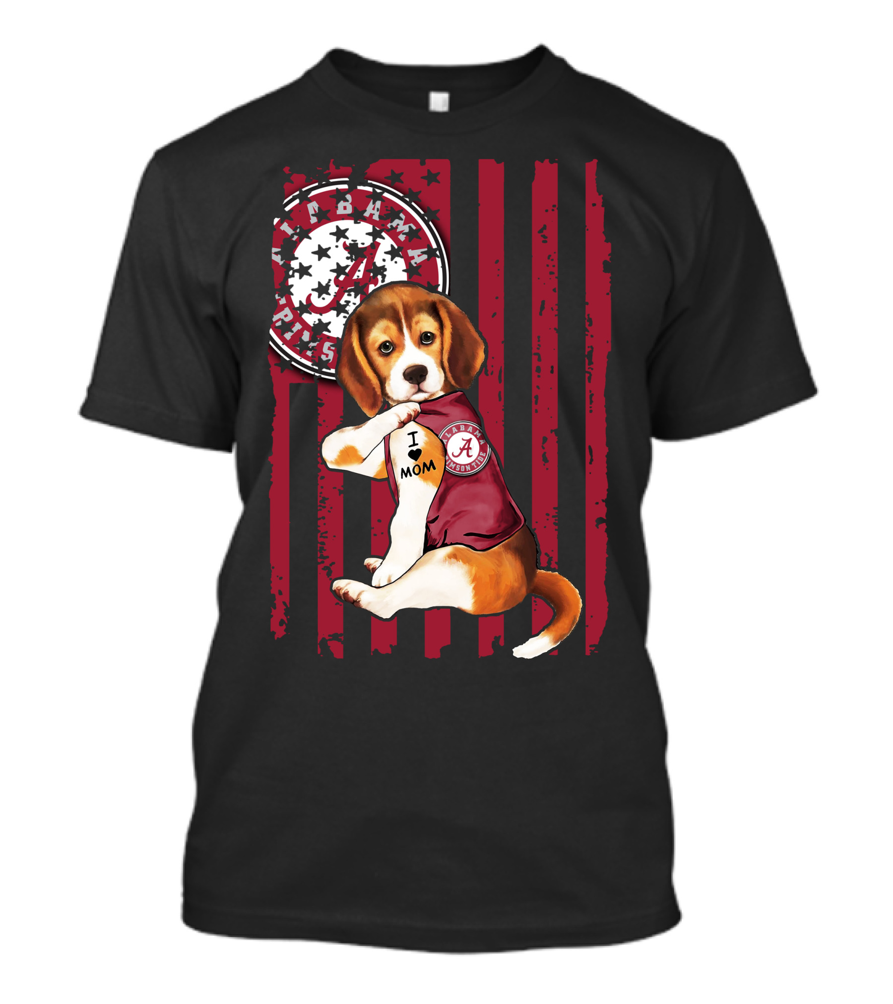 Beagle I Love Mom Alabama Crimson Tide Logo Usa Flag T-Shirt