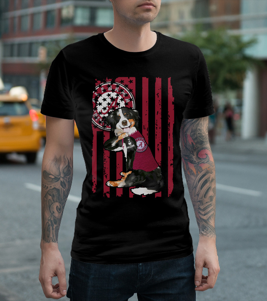 Border Collie Alabama Crimson Tide I Love Mom T-Shirt