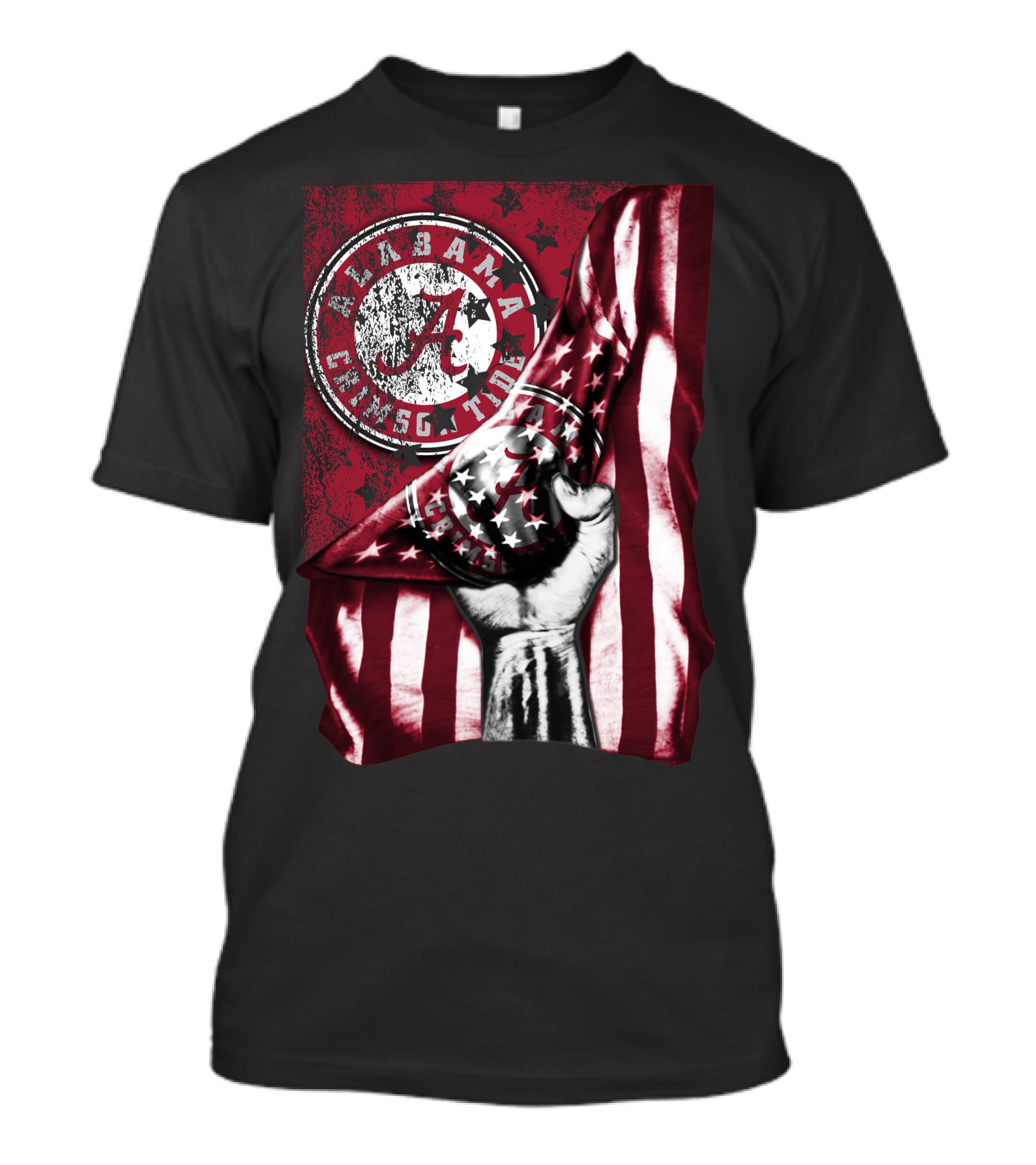 Alabama Crimson Tide Flag With Stars And Stripes Hand Motif T-Shirt