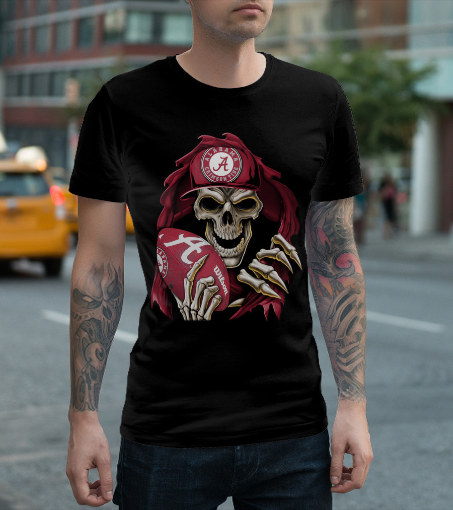 Skullbong Alabama Crimson Tide Skeleton Football Wilson T-Shirt