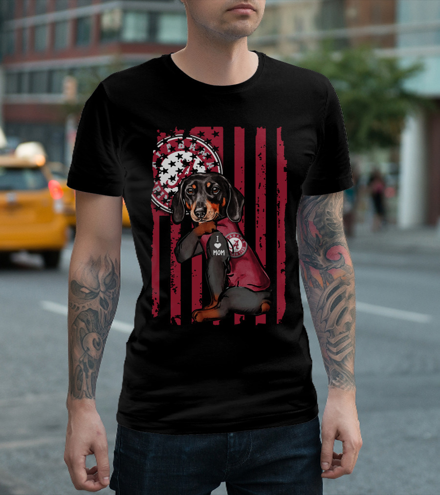 Dachshund Alabama Crimson Tide I Love Mom T-Shirt