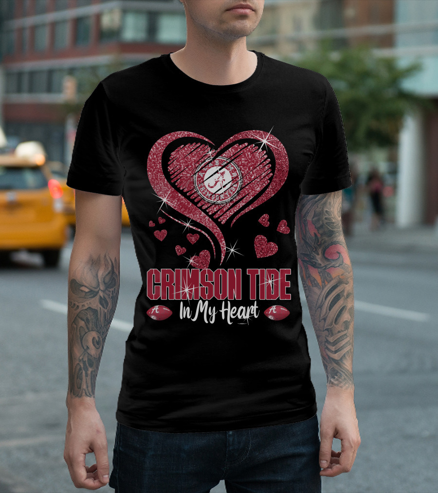 Crimson Tide In My Heart Alabama Football Fan Love T-Shirt