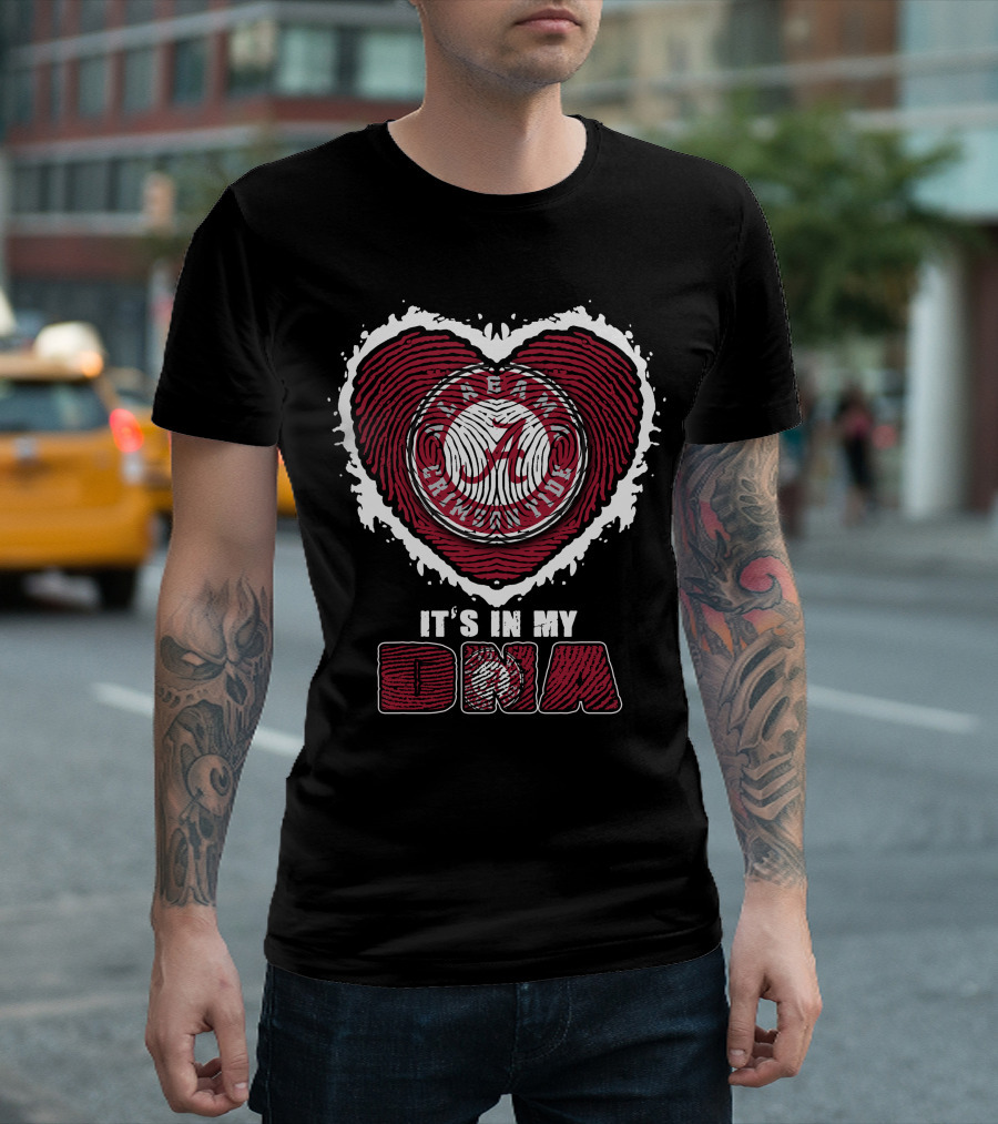 Alabama Crimson Tide It's In My Dna Heart Fingerprint T-Shirt