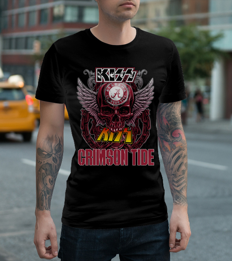 Kiss Alabama Crimson Tide Skull Wings Chain T-Shirt