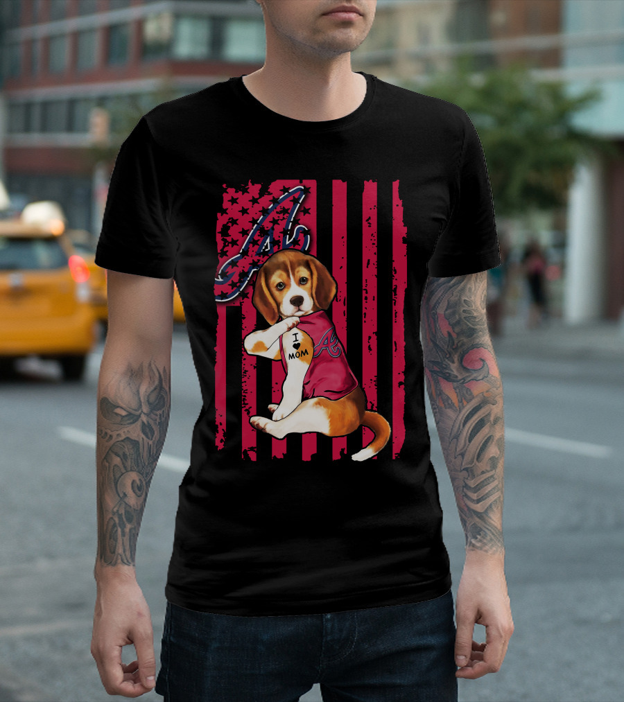 Beagle I Love Mom Atlanta Braves Stripes T-Shirt