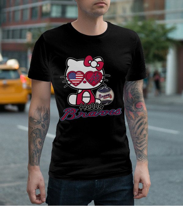 Hello Kitty Braves Patriotic Heart Baseball T-Shirt