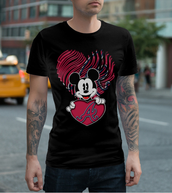 Mickey Mouse Atlanta Braves Heart T-Shirt