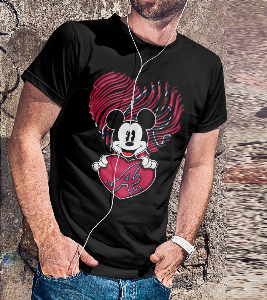 Mickey Mouse Atlanta Braves Heart T-Shirt