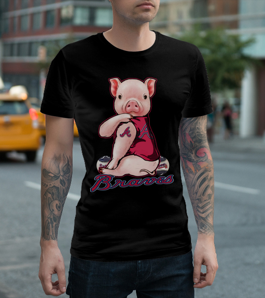 Pig in Atlanta Braves Jersey with Baseballs T-Shirt
