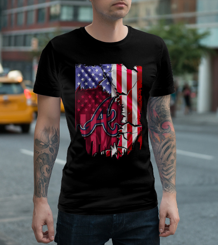 Flag V2 Atlanta Braves American Flag Ripped Baseball T-Shirt