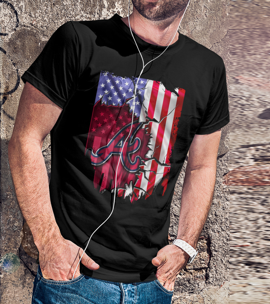 Flag V2 Atlanta Braves American Flag Ripped Baseball T-Shirt