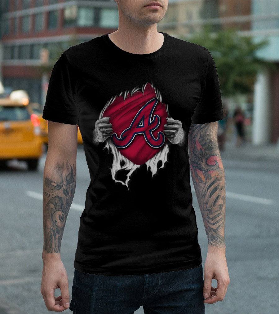 Atlanta Braves Torn Logo Emblem with Hands Peeling T-Shirt