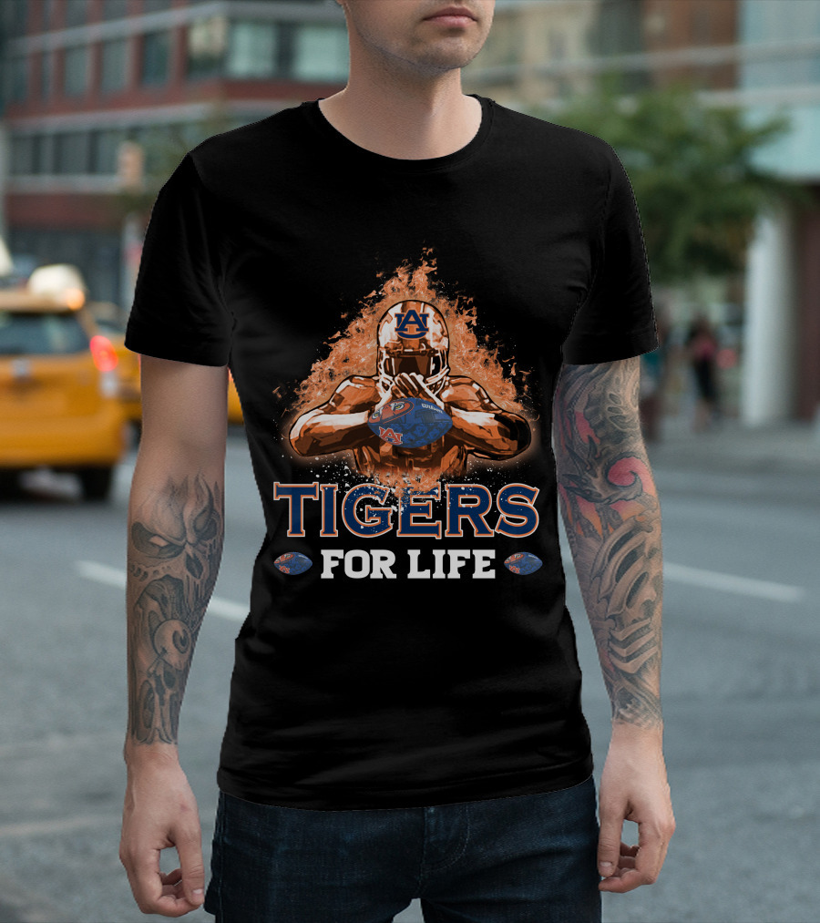 Tigers For Life Auburn Football Flame Helmet T-Shirt
