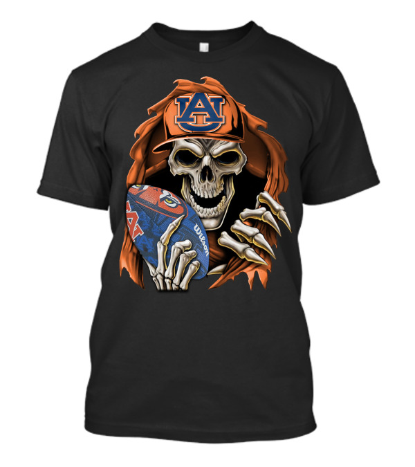 Skullbong Auburn Tigers Skeleton Holding Football Auburn University T-Shirt