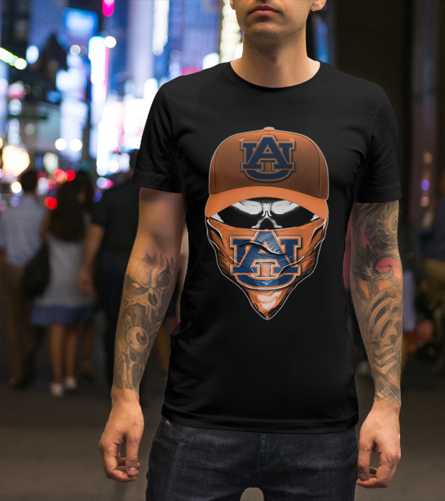 Skull V6 Auburn Tigers Masked Cap T-Shirt