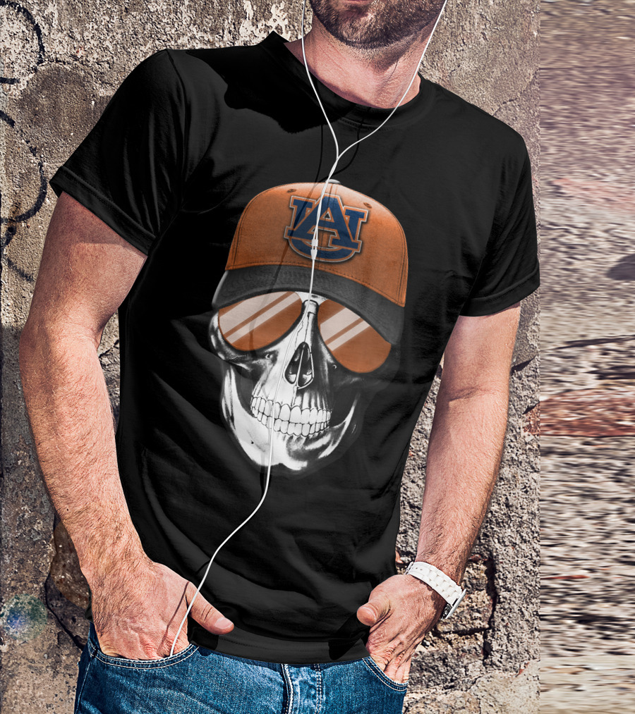 Skull V7 Auburn Tigers Hat And Sunglasses T-Shirt