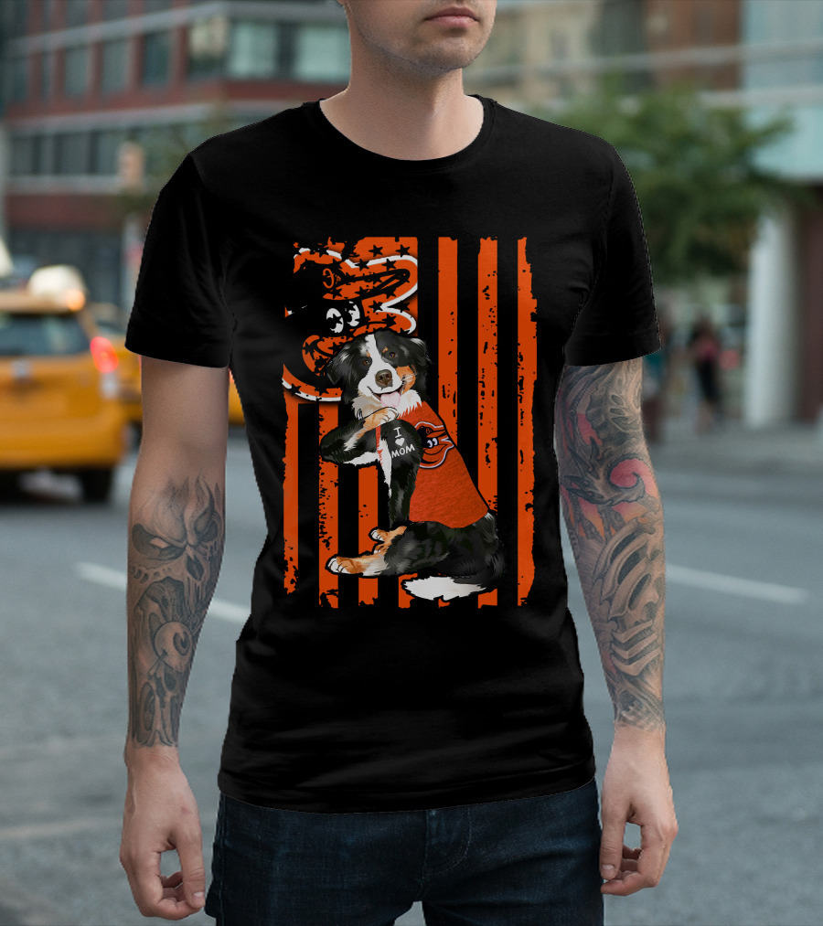 Border Collie Baltimore Orioles I Mom Stripes T-Shirt