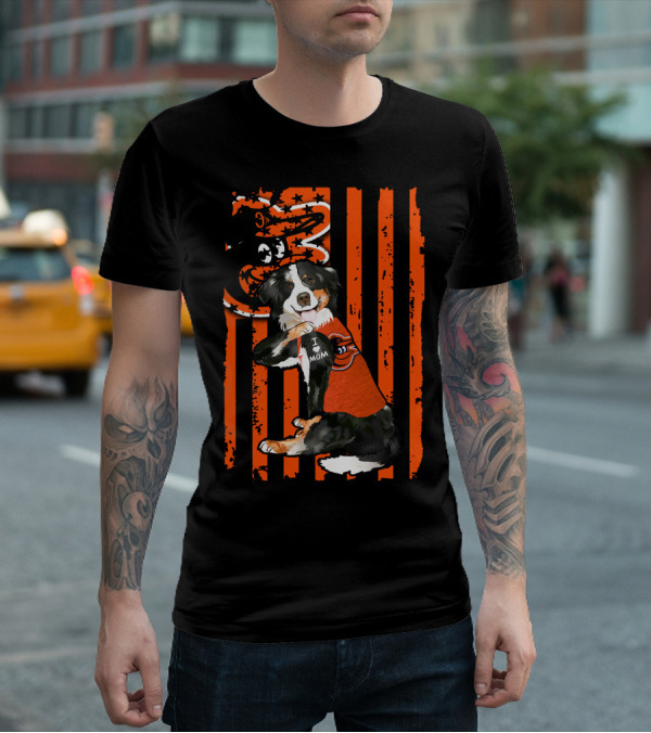 Border Collie Baltimore Orioles I Mom Stripes T-Shirt