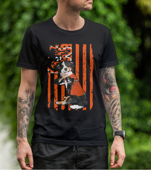 Border Collie Baltimore Orioles I Mom Stripes T-Shirt