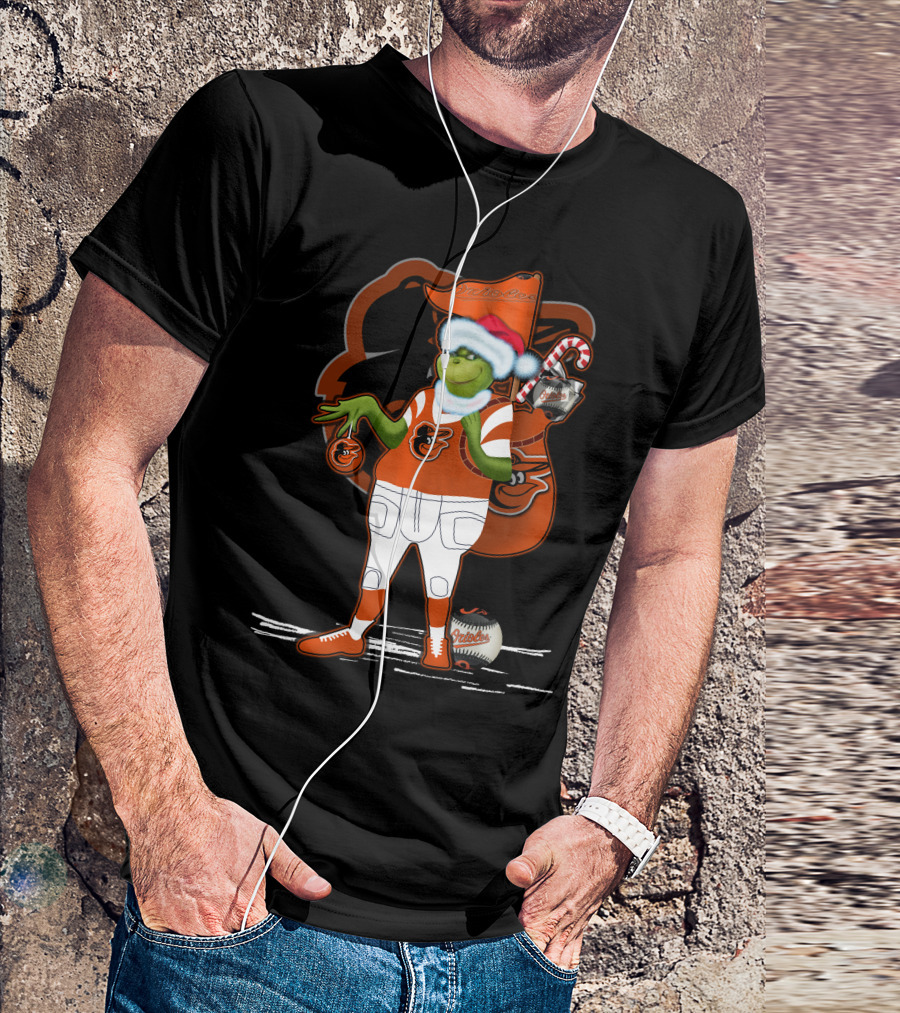 Grinch Merry Baltimore Orioles Christmas Baseball T-Shirt