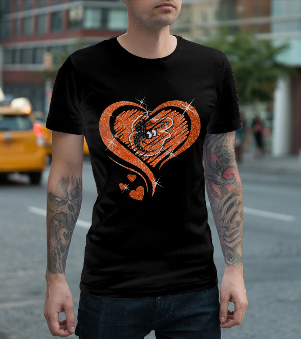Heart Diamond Glitter Baltimore Orioles Bird T-Shirt