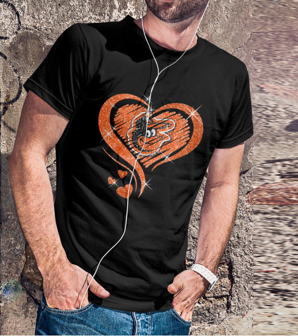 Heart Diamond Glitter Baltimore Orioles Bird T-Shirt