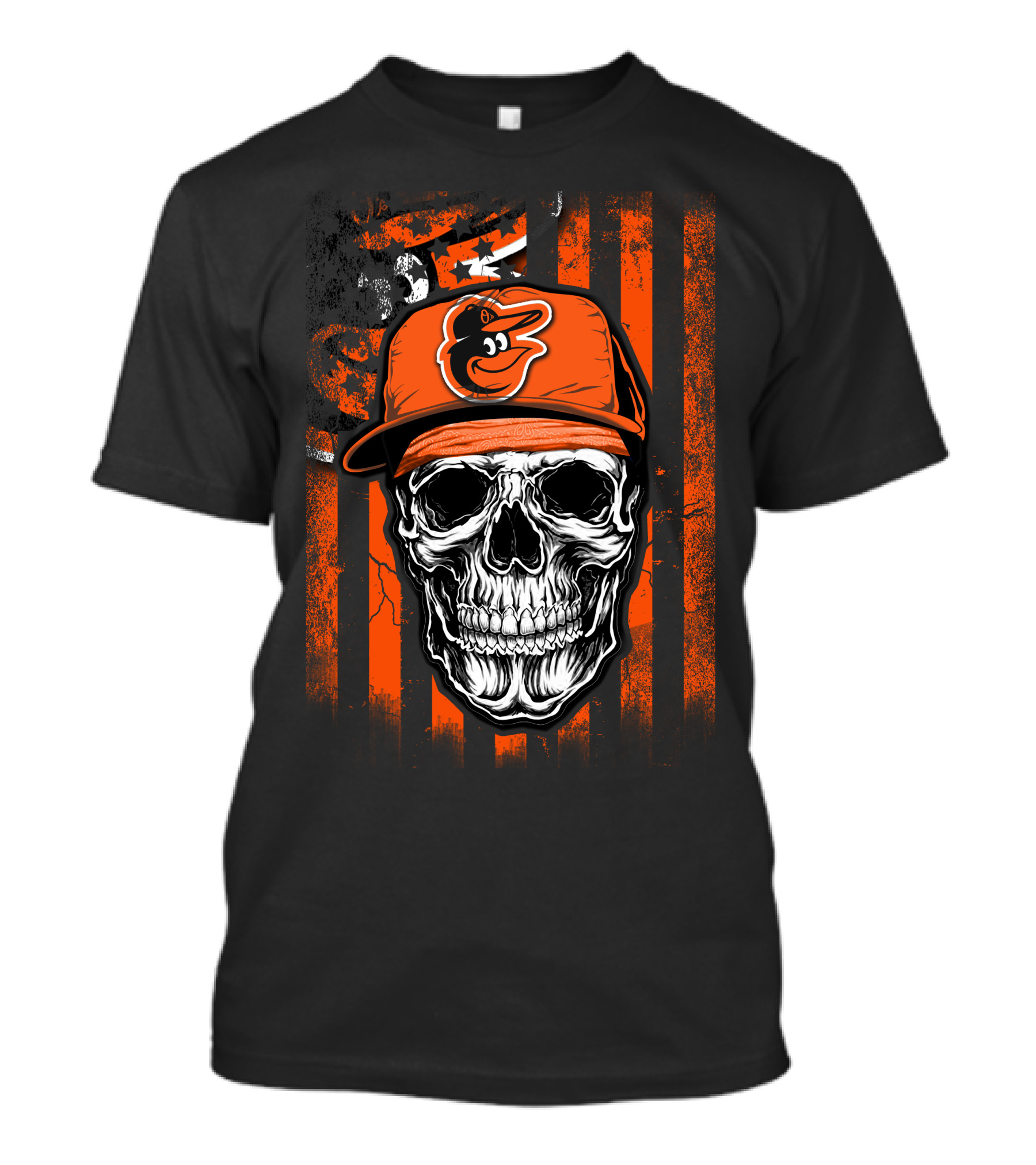 Baltimore Orioles Skull With Logo Cap T-Shirt