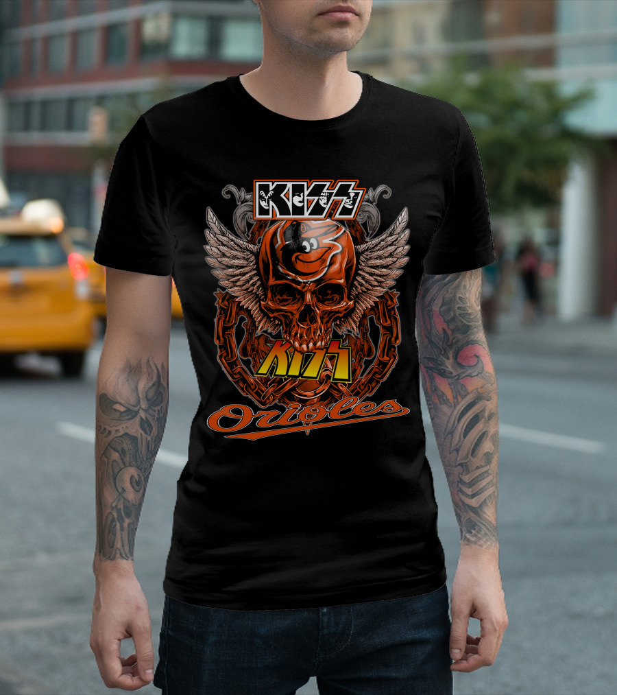 Kiss Baltimore Orioles Skull Winged T-Shirt