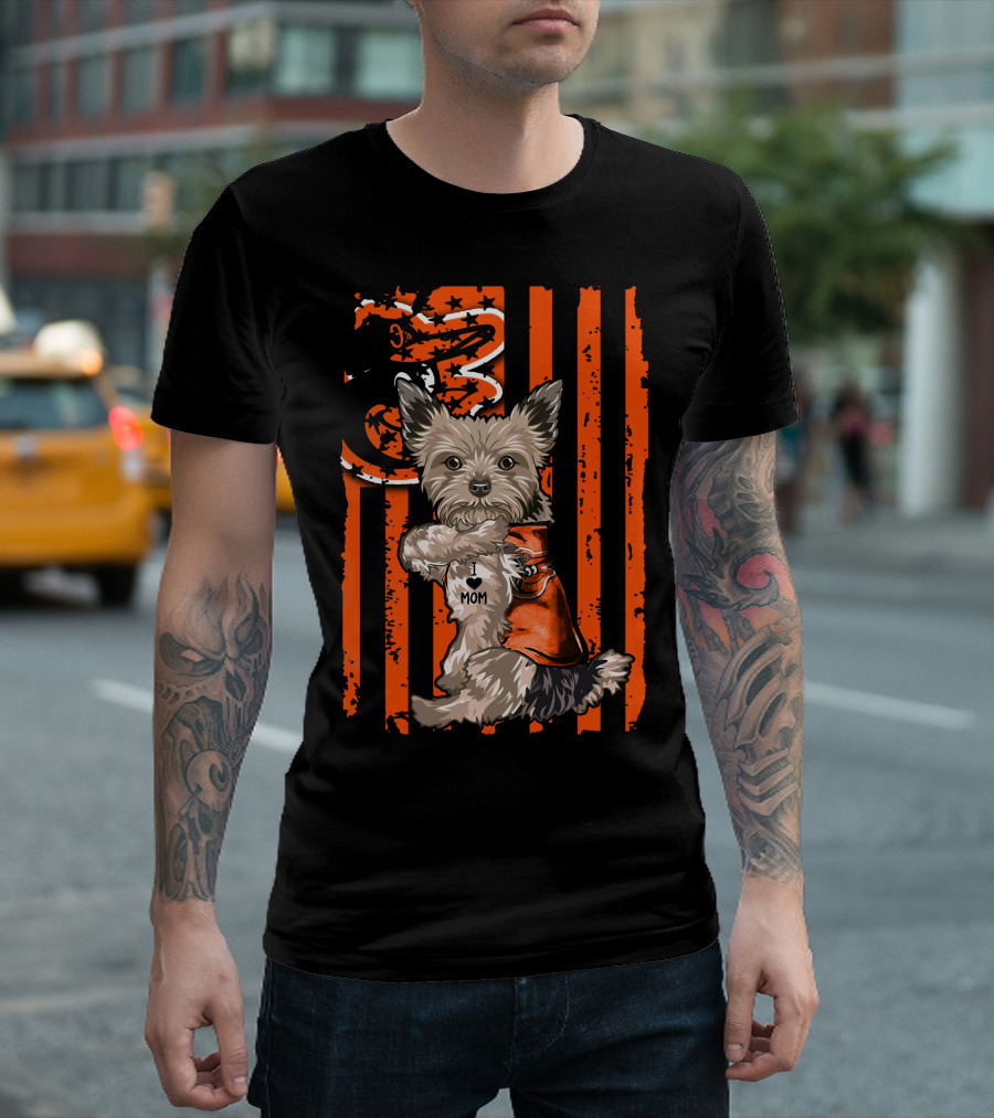Yorkshire Terrier Baltimore Orioles I Heart Mom Flag T-Shirt